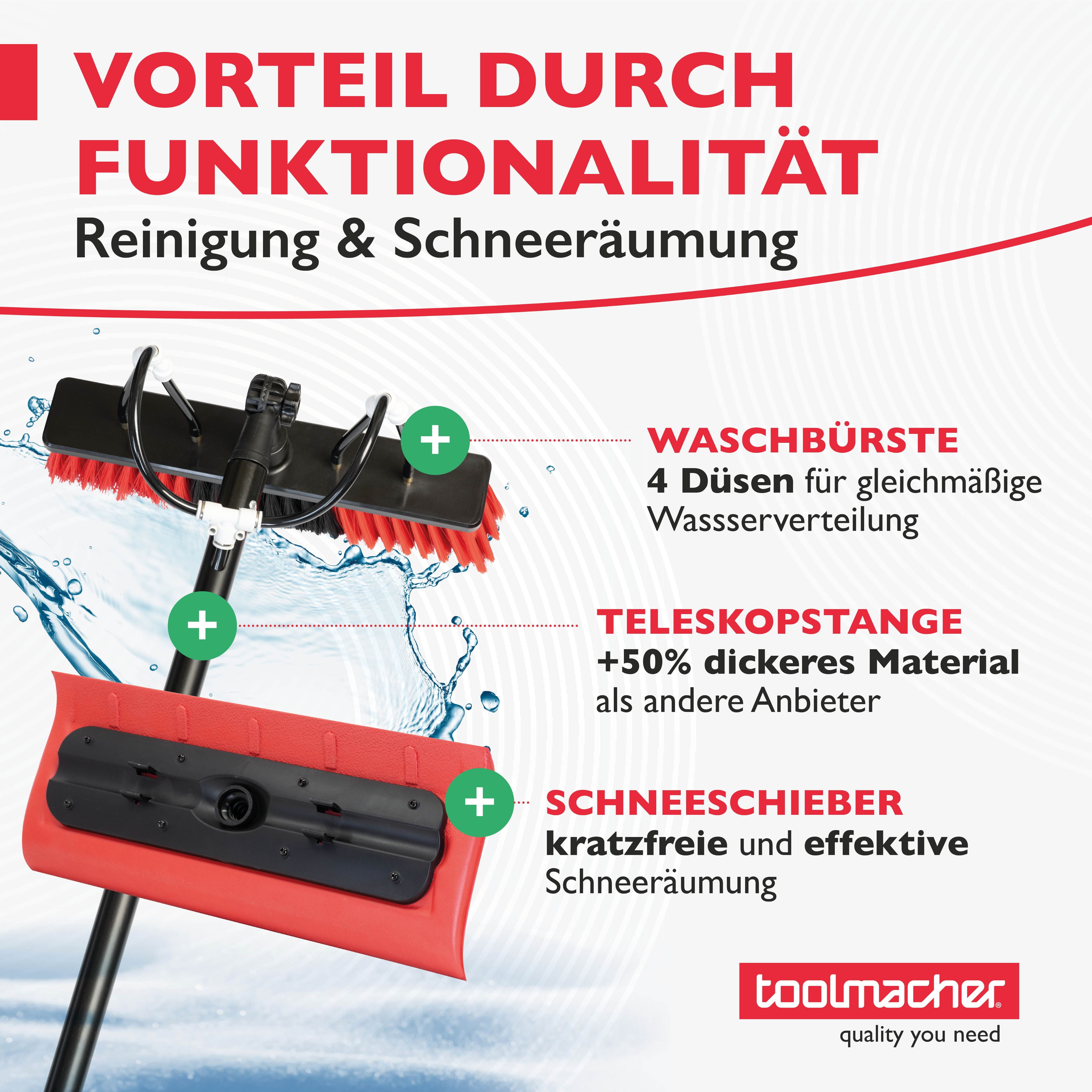 toolmacher® Telescopic washing brush 6 meters - including snow shovel