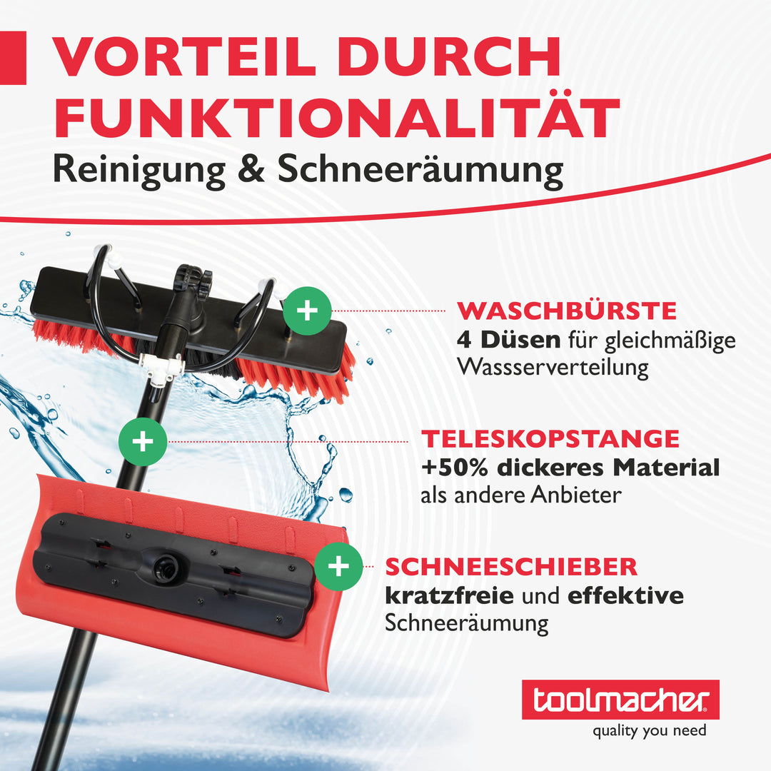 toolmacher® Teleskop Waschbürste 6 Meter - inklusive Schneeschieber