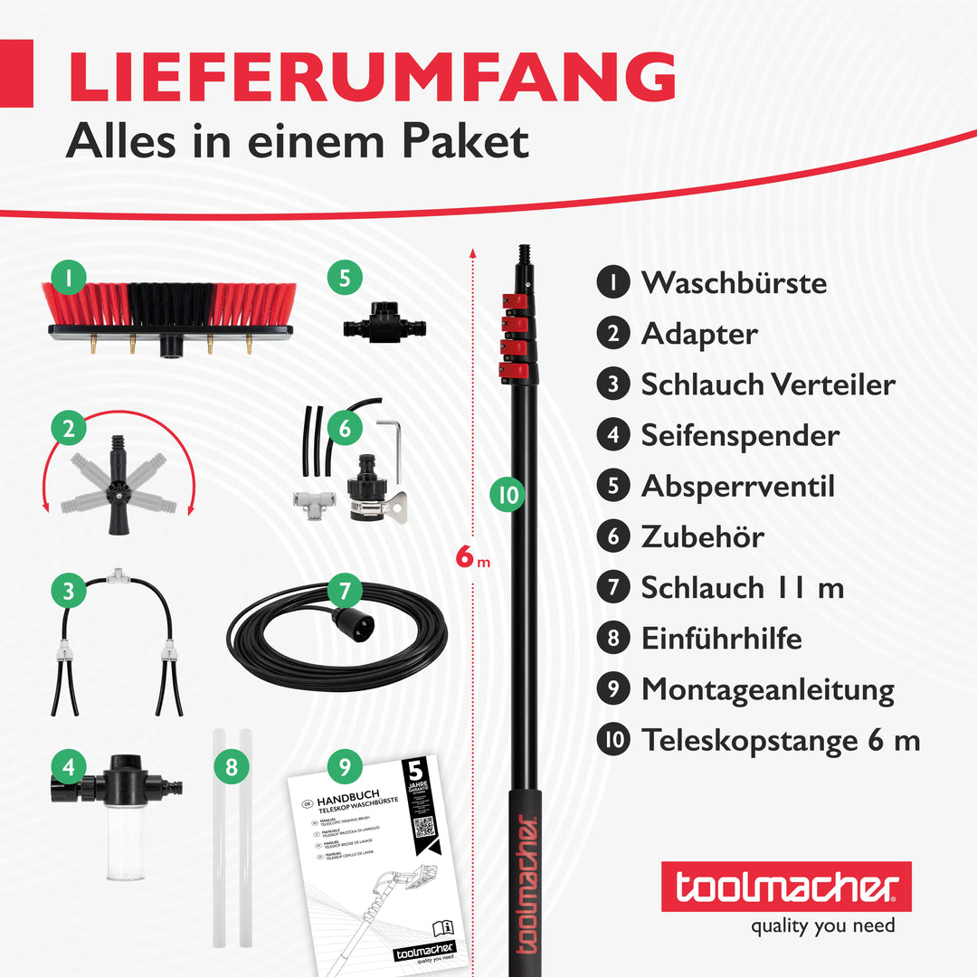 toolmacher® Teleskop Waschbürste 6 Meter