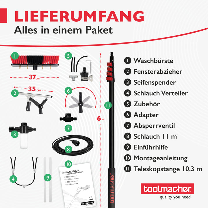 Teleskop Waschbürste 10,3 Meter [inkl. Fensterabzieher]