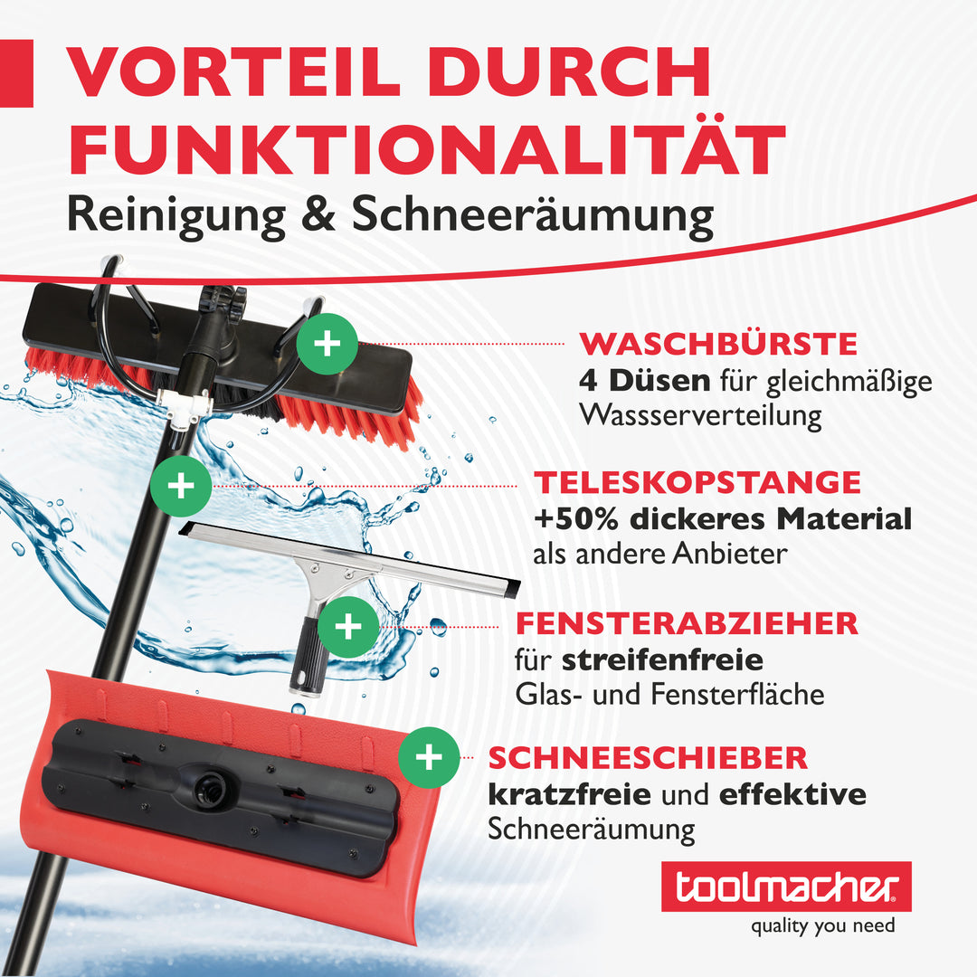 Teleskop Waschbürste 10,3 Meter [inkl. Fensterabzieher & Schneeschieber]