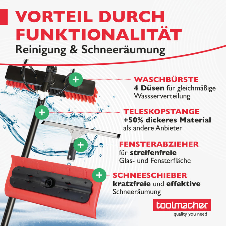 Teleskop Waschbürste 10,3 Meter [inkl. Fensterabzieher & Schneeschieber]