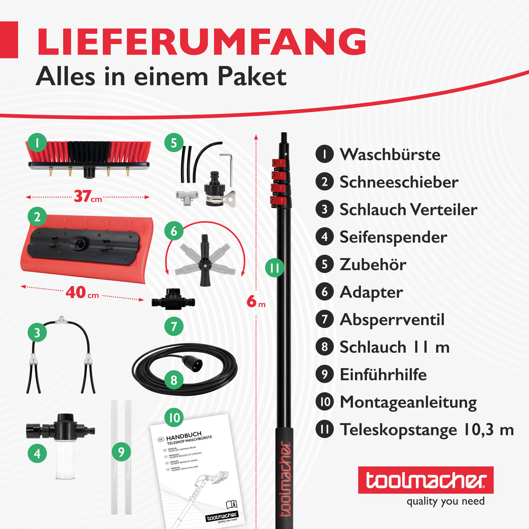 Teleskop Waschbürste 10,3 Meter [inkl. Schneeschieber]